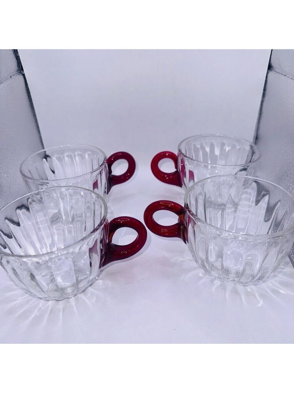 Vintage Discontinued Duncan & Miller Radiance Clear Red Handle Punch Cup Set